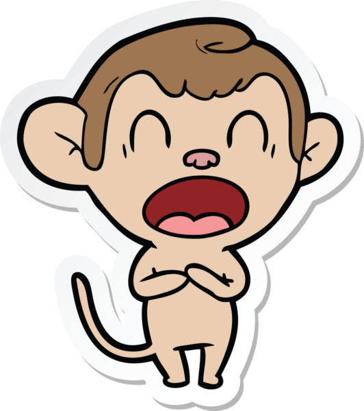 Bir insan tarafından çizilmiş esneyen bir maymun çıkartması.