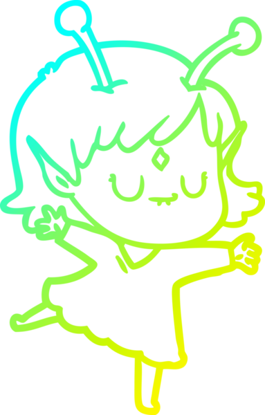 Bir insan tarafından çizilmiş bir uzaylı kız çizgi filmi.