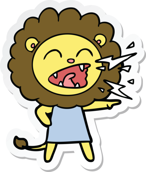 Bir insan tarafından çizilmiş kükreyen aslan kızın çıkartması.