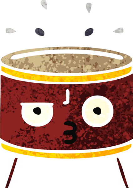 Bir insan tarafından çizilmiş davulun retro çizim tarzı karikatürü