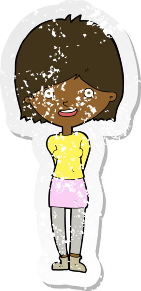 Bir insan tarafından çizilmiş, karikatür dostu bir kadının gerilimli çıkartması.