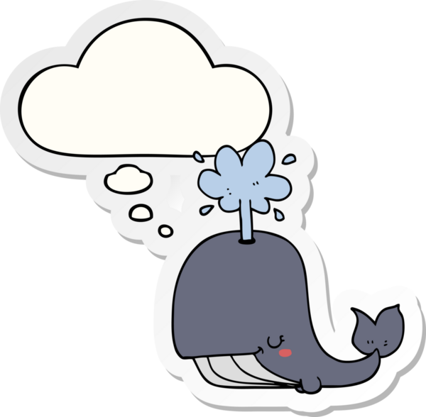 Düşünce baloncuğu insan tarafından çizilmiş bir çıkartma olan çizgi film balinası.