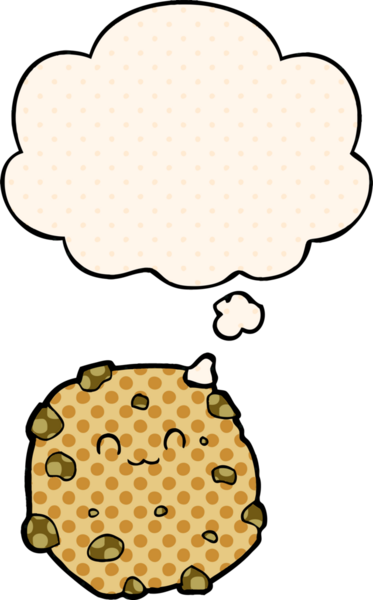 Bir insan tarafından çizilmiş, düşünce baloncuklu çizgi roman bisküvisi.
