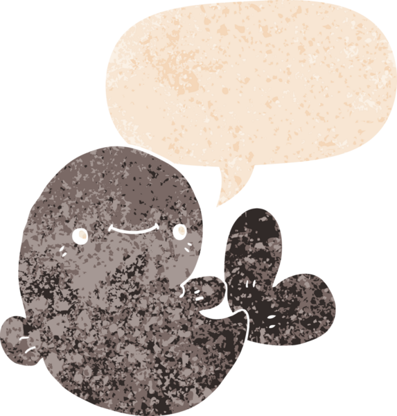 Bir insan tarafından çizilmiş grunge dertli retro tarzı konuşma balinası ile çizgi film balinası