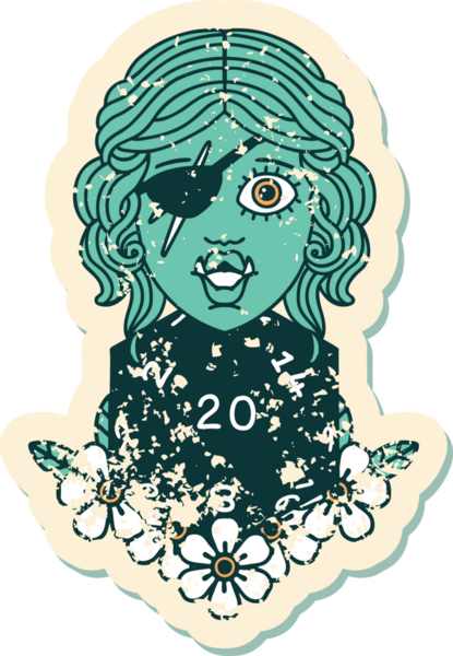 Retro Dövme Biçimi Bir insan tarafından çizilmiş 20 zarlı yarı ork