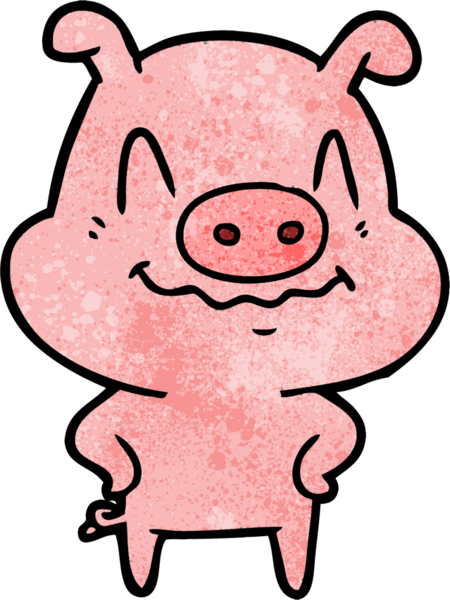 Bir insan tarafından çizilmiş sinirli çizgi film domuzu.