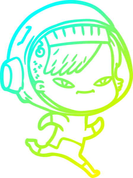 Bir insan tarafından çizilmiş soğuk gradyan çizgili astronot kadın çizimi.