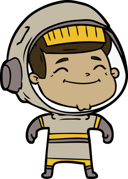 Bir insan tarafından çizilmiş mutlu astronot çizgi filmi.