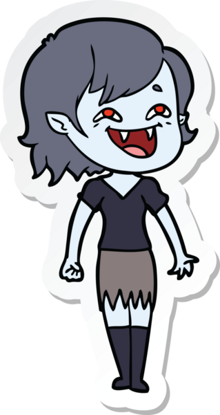 Bir insan tarafından çizilmiş, gülen vampir bir kızın çıkartması.