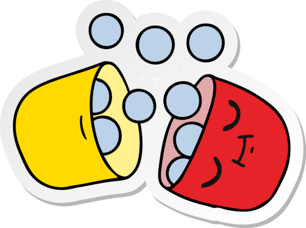 Bir insanın çizdiği gülümseyen hapın serbest sticker karikatürü.