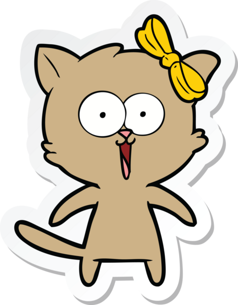 Bir insan tarafından çizilmiş çizgi film kedisinin çıkartması.