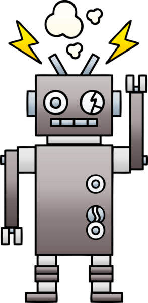 Arızalı bir robotun insan tarafından çizilmiş gölgeli karikatürü