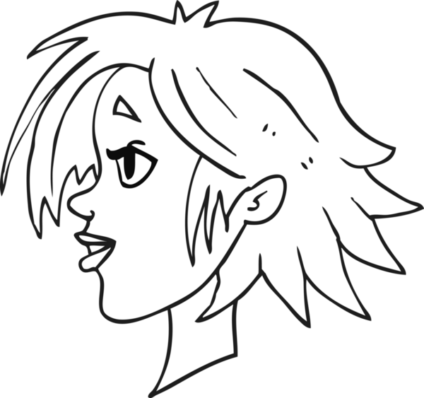 Bir insan tarafından çizilmiş siyah beyaz çizgi film mutlu kadın yüzü