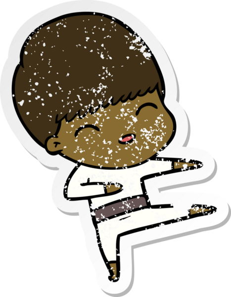 Bir insan tarafından çizilmiş mutlu çizgi film çocuğunun sıkıntılı çıkartması.