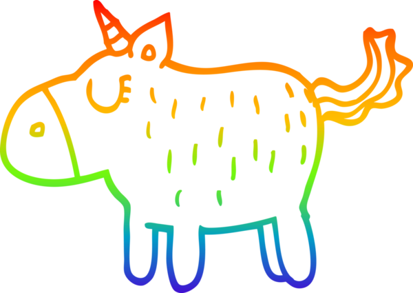 Gökkuşağı gradyan çizgi çizimi Bir insan tarafından çizilmiş şirin tek boynuzlu at