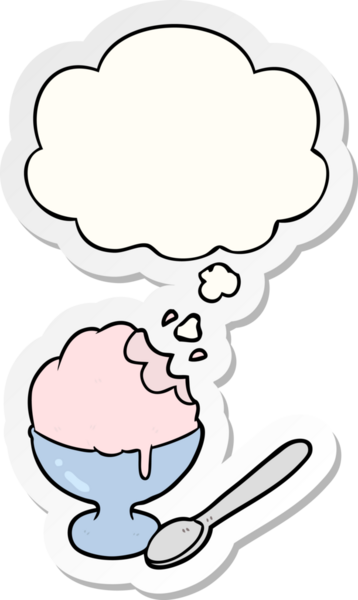 Düşünce baloncuklu karikatür dondurması insan tarafından çizilmiş bir çıkartma.