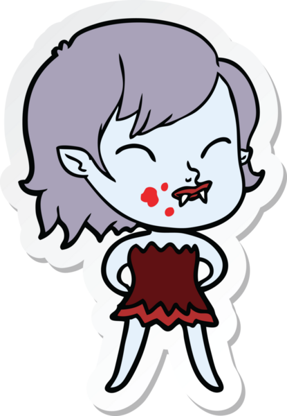 Bir insan tarafından çizilmiş yanağında kan olan vampir bir kızın çıkartması.