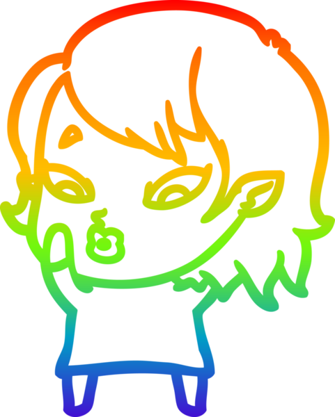 Gökkuşağı gradyan çizgisi. Bir insan tarafından çizilmiş şirin bir vampir kız çizgi filmi.