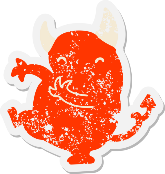 Bir insan tarafından çizilmiş küçük dans eden şeytan grunge çıkartması.