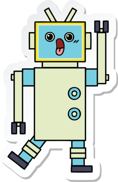 Bir insan tarafından çizilmiş şirin çizgi film robotunun çıkartması.
