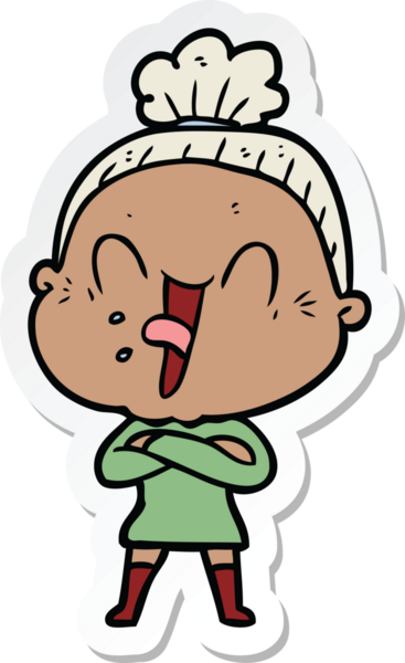 Bir insan tarafından çizilmiş mutlu yaşlı bir kadının çıkartması.