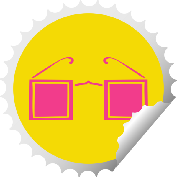 Bir insan tarafından çizilmiş dairesel bir gözlüğün dairesel soyma etiketi.