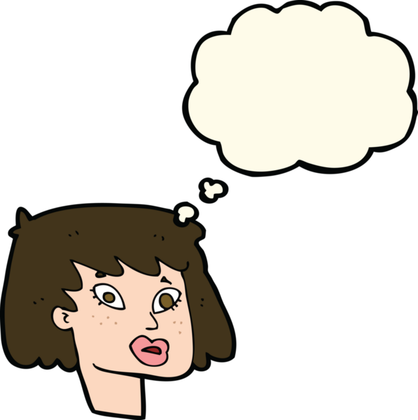 Bir insan tarafından çizilmiş düşünce kabarcığı olan güzel bir kadın yüzü.