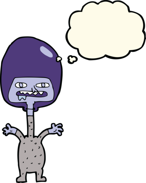 Bir insan tarafından çizilmiş düşünce baloncuğu olan bir uzaylı çizgi filmi.