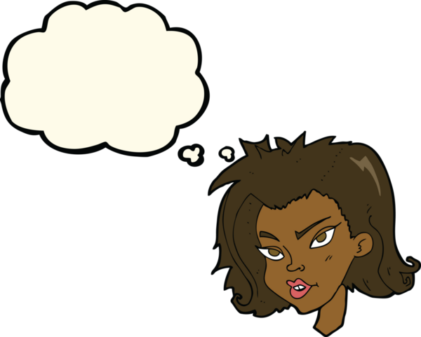 Bir insan tarafından çizilmiş düşünce baloncuklu kadın yüzü.