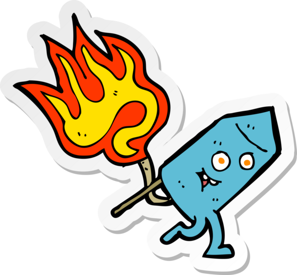 Bir insan tarafından çizilmiş komik bir havai fişek karakterinin çıkartması.