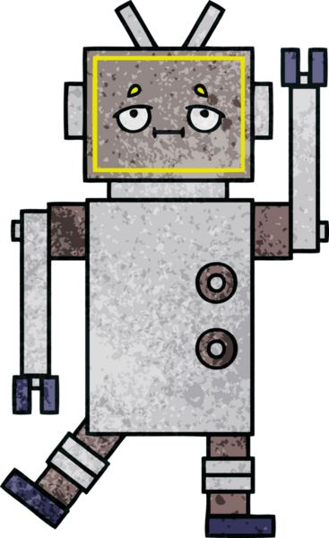 Bir insan tarafından çizilmiş bir robotun retro grunge dokusu