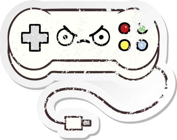 Bir insan tarafından çizilmiş sevimli bir çizgi film oyun denetleyicisinin sıkıntılı çıkartması