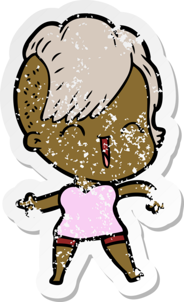 Bir insan tarafından çizilmiş mutlu bir hippi kızın sıkıntılı çıkartması.