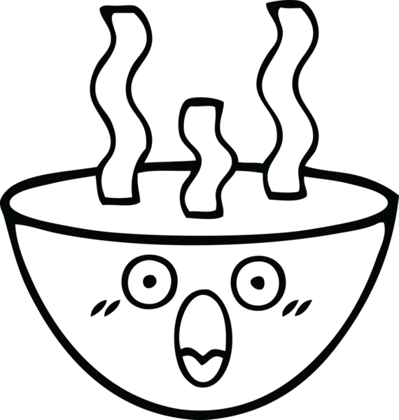 Bir insan tarafından çizilmiş sıcak çorba tabağının çizgi çizimi.