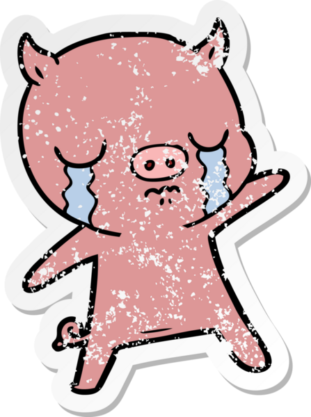 Bir insan tarafından çizilmiş ağlayan bir domuzun sıkıntılı çıkartması.