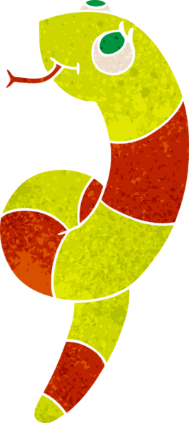 Bir insan tarafından çizilmiş sevimli bir yılanın eski çizgi film çizimi kawaii