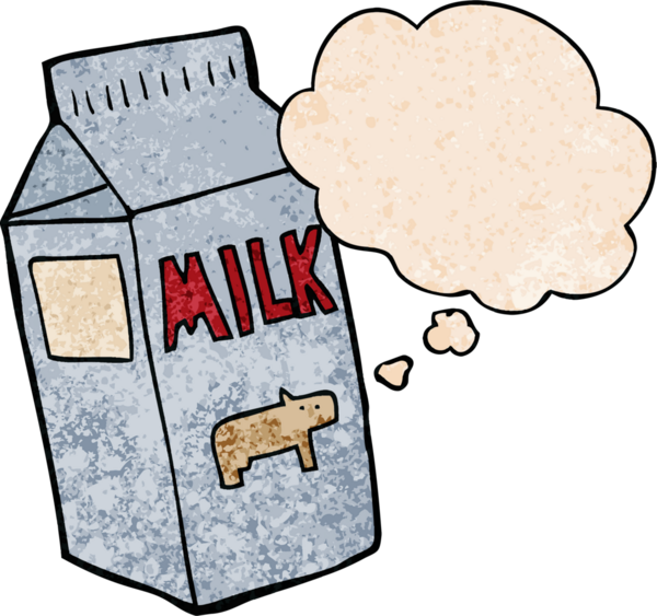 Bir insan tarafından çizilmiş grunge desenli düşünce baloncuklu karton süt.