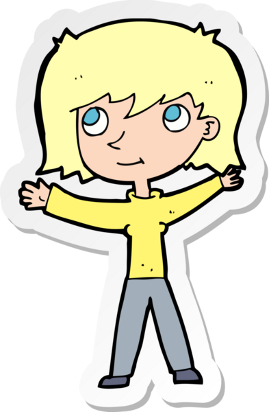 Bir insan tarafından çizilmiş mutlu bir kızın çıkartması.