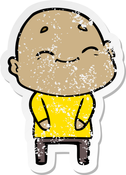 Bir insan tarafından çizilmiş mutlu, kel bir adamın sıkıntılı çıkartması.