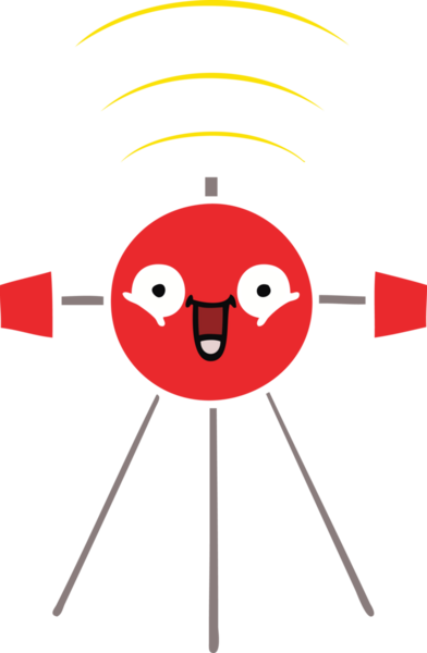 Bir insan tarafından çizilmiş düz renkli bir uydu karikatürü