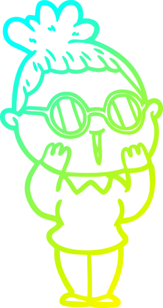 Bir insan tarafından çizilmiş gözlüklü bir karikatür kadın çizimi.