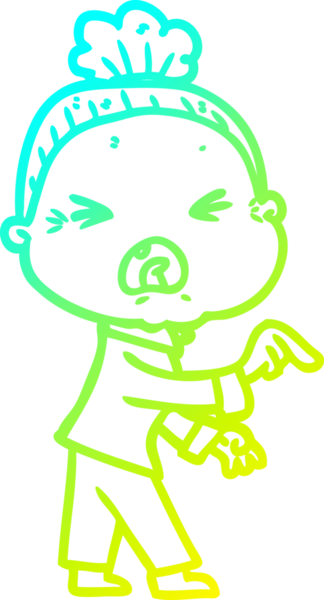 Bir insan tarafından çizilmiş kızgın yaşlı bir kadının soğuk çizgi çizimi.