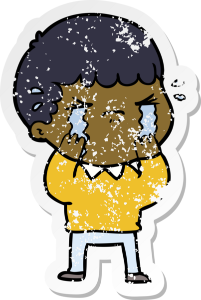 Bir insan tarafından çizilmiş ağlayan bir karikatürcünün sıkıntılı çıkartması.