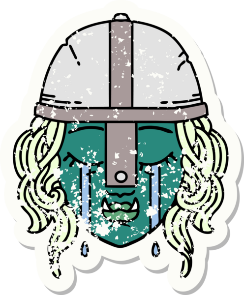 Retro Dövme Tarzı Ağlayan Ork Savaşçısı karakteri bir insan tarafından çizilmiş