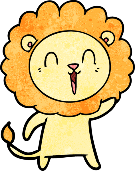 Bir insan tarafından çizilmiş gülen aslan çizgi filmi.