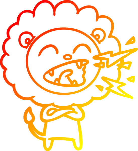 Bir insan tarafından çizilen kükreyen bir aslanın sıcak çizgi çizimi