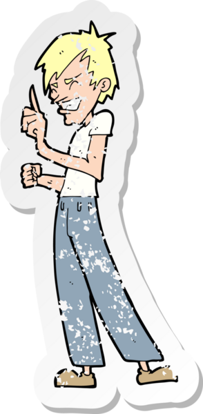 Bir insan tarafından çizilmiş kızgın bir adamın karikatür yapıştırması.