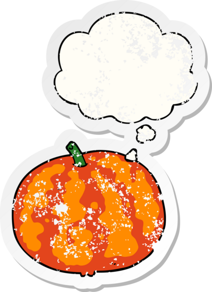 Düşünce baloncuklu karpuz, bir insan tarafından çizilmiş yıpranmış bir çıkartma gibi.