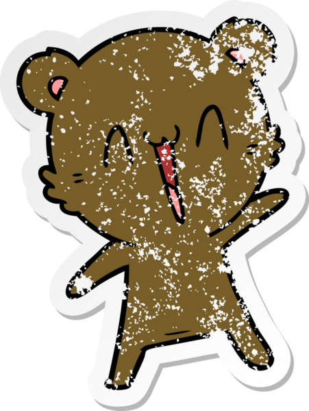 Bir insan tarafından çizilmiş mutlu ayı karikatürünün sıkıntılı çıkartması.