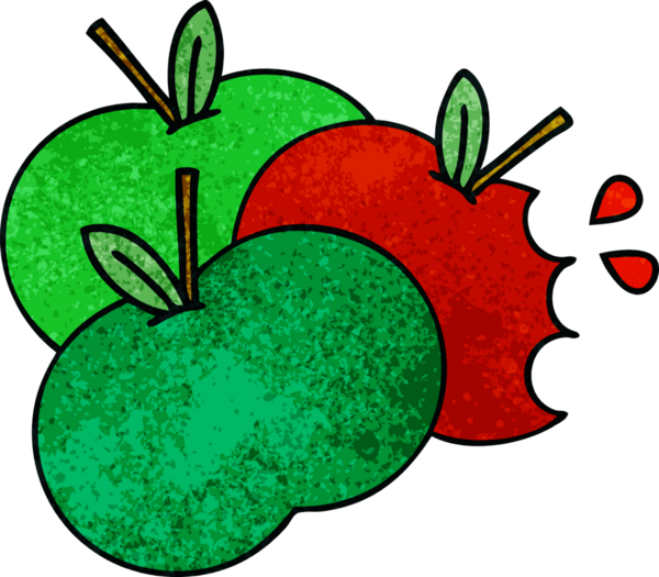 Bir insan tarafından çizilmiş sulu bir elmanın retro grunge deseni.